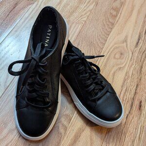 Patina Sneakers Womens SZ 8.5 Black Portland Leather Casual Low Top Lace Up Shoe